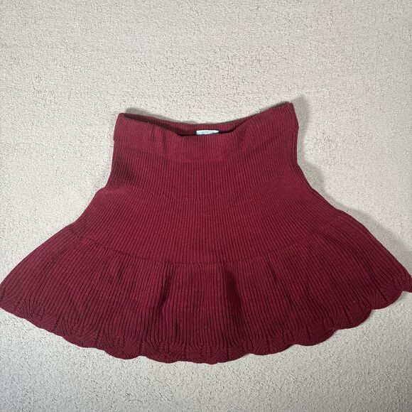 Leif Notes Skirt Wool Blend Fit And Flare Women’s Size M Burgundy‎ Chunky Knit - Picture 3 of 12
